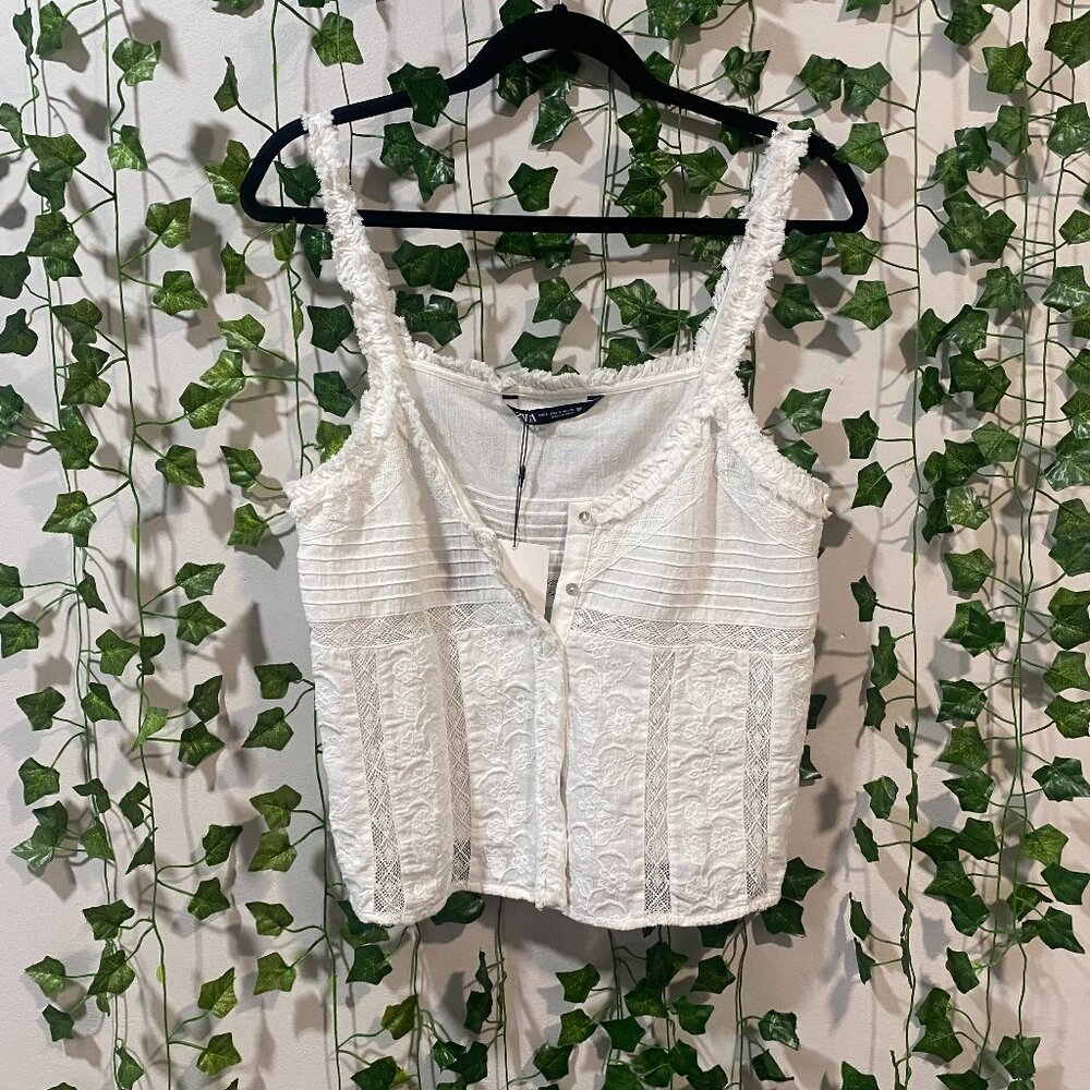 NWT Zara Strappy White Tank Top w/ Button Front Detailing